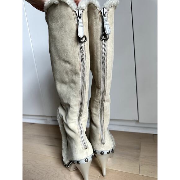 Nike Lab G Series Suede Heeled Boots Size 6 Shearling Lined Sexy Neutral - Picture 6 of 11